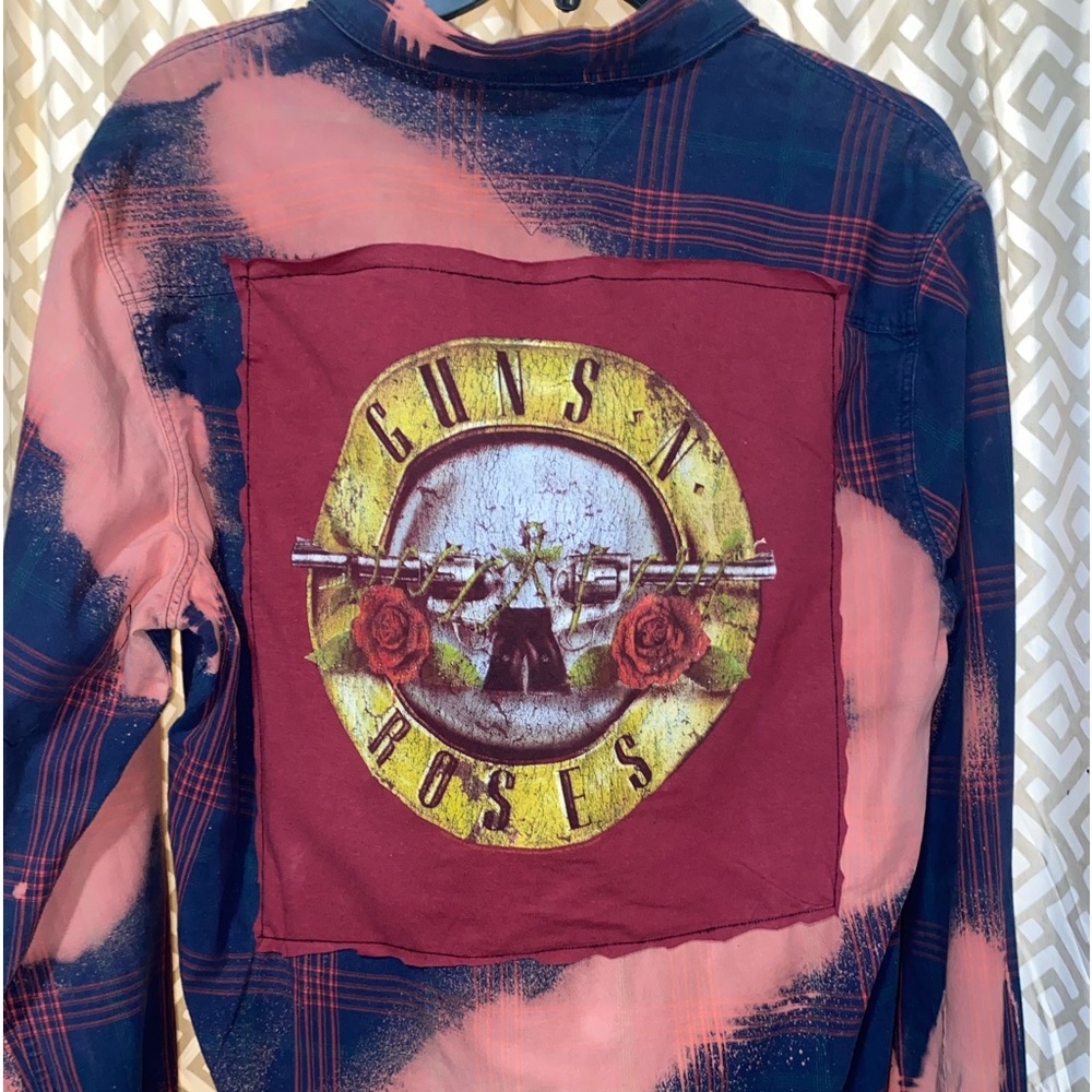 Guns & roses salvaged flannel navy & red